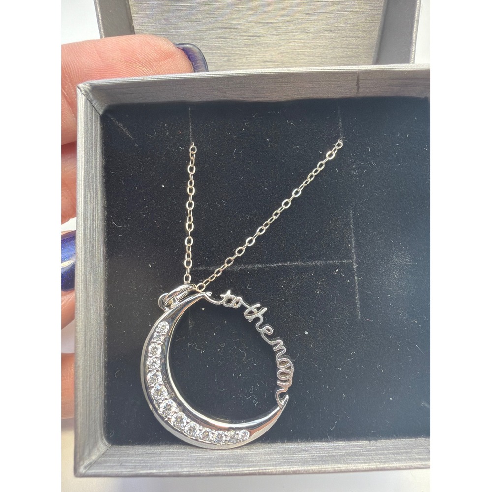 J. David Jewelry 925 Sterling Silver To The Moon CZ Crescent Moon Necklace 18"
